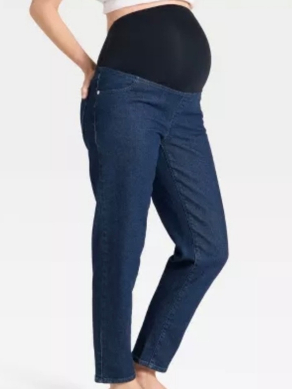 Isabel Maternity Straight-Leg Jeans with Over-Belly Band